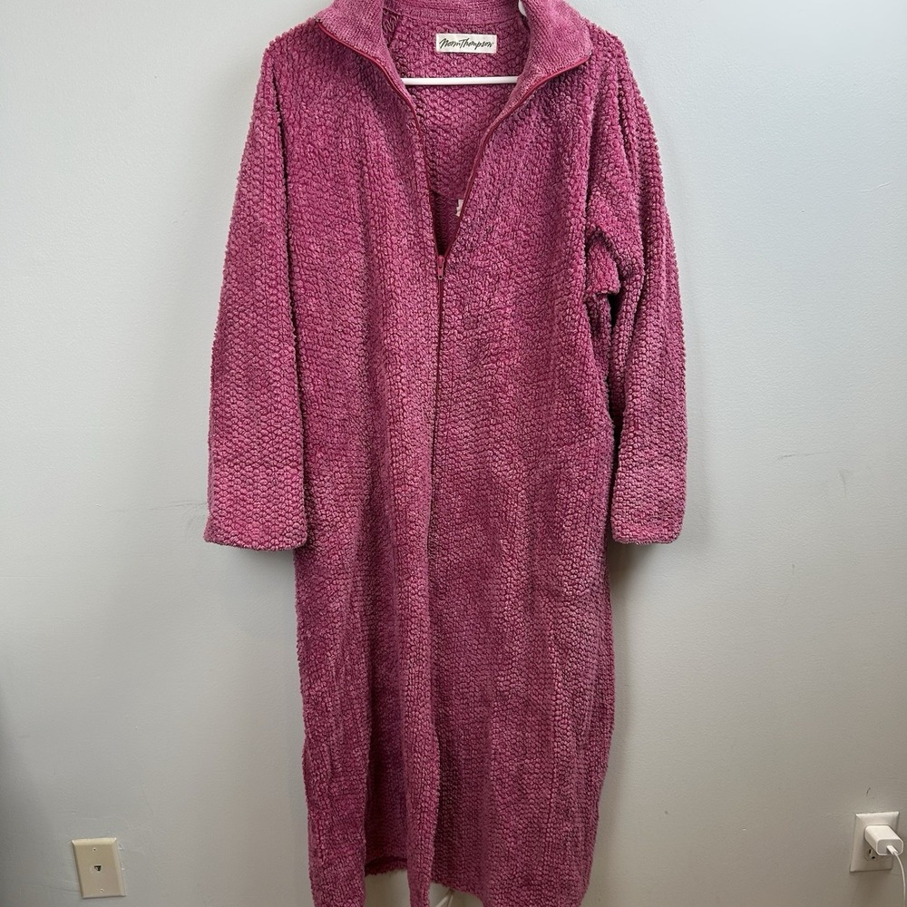Norm Thompson Women's Pink Sherpa Fleece Long Zip Robe Coat No Tag See Meas Y2K